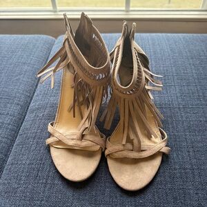 JustFab Tan Fringe Sandals